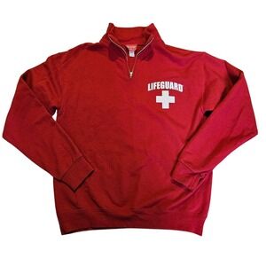 Lifeguard Red Quarter Zip Pullover Sweatshirt Mens Medium Fleece Logo Cross